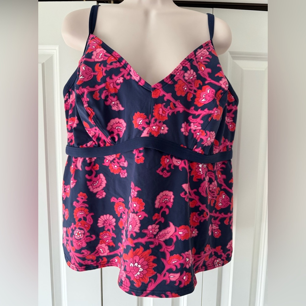 Lands End tankini swim top swimsuit pink navy 22W 22 2X